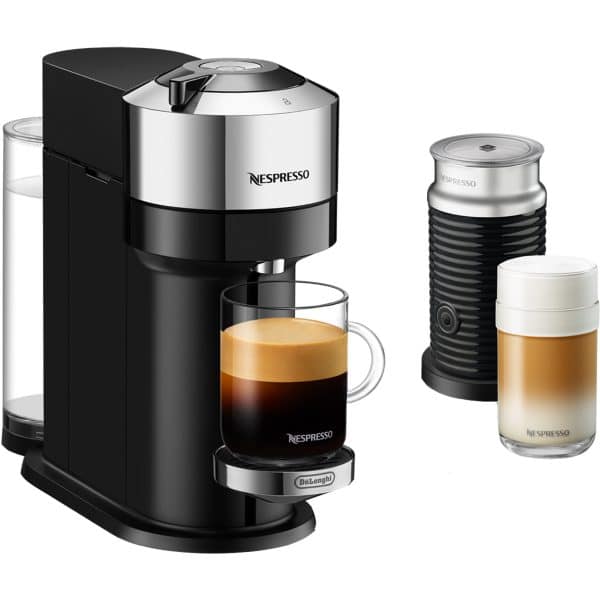 Nespresso Vertuo Next Deluxe kaffemaskine og mælkeskummer, pure chrome